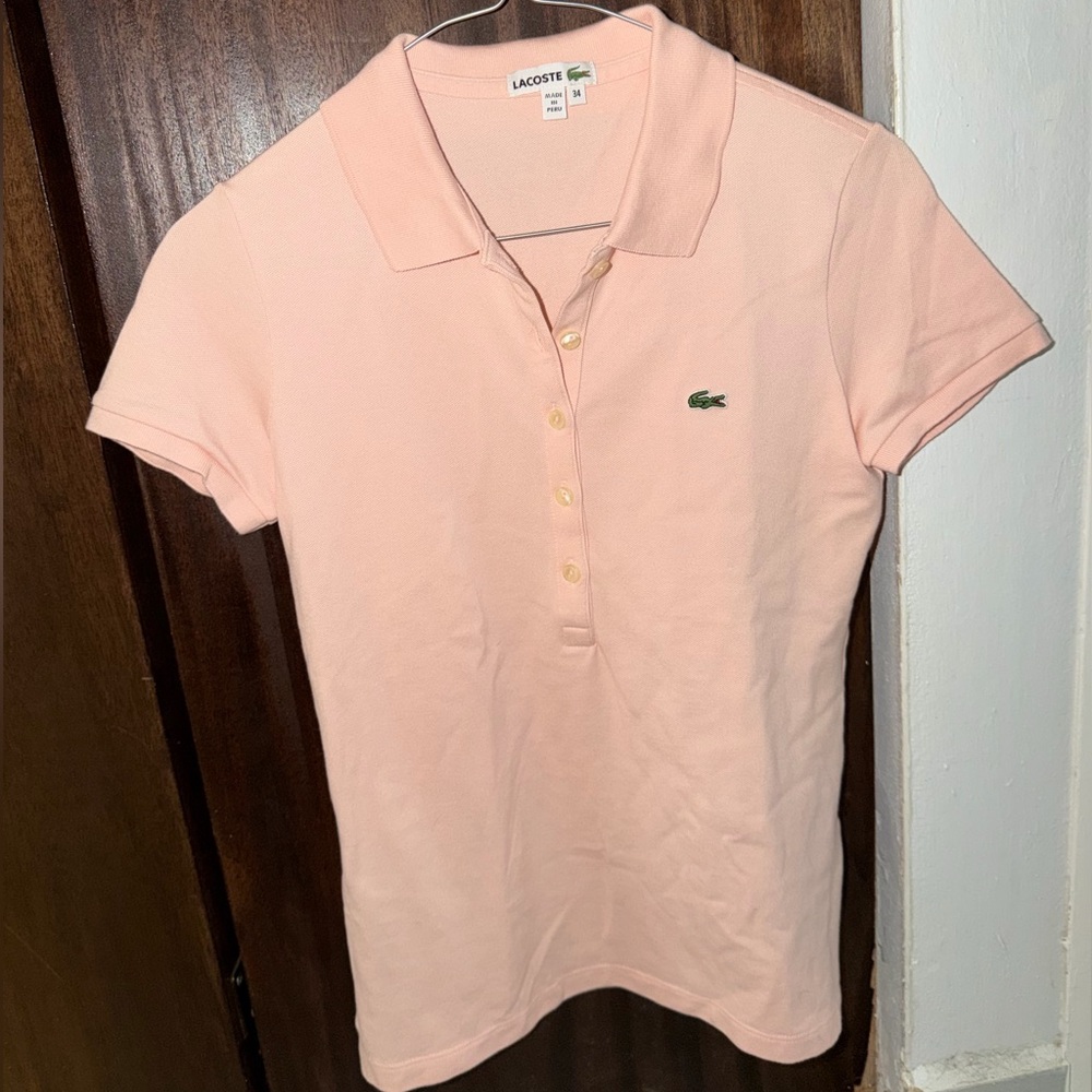 Lacoste Women's Light Pink Soft Cotton Piqué Polo Size 34